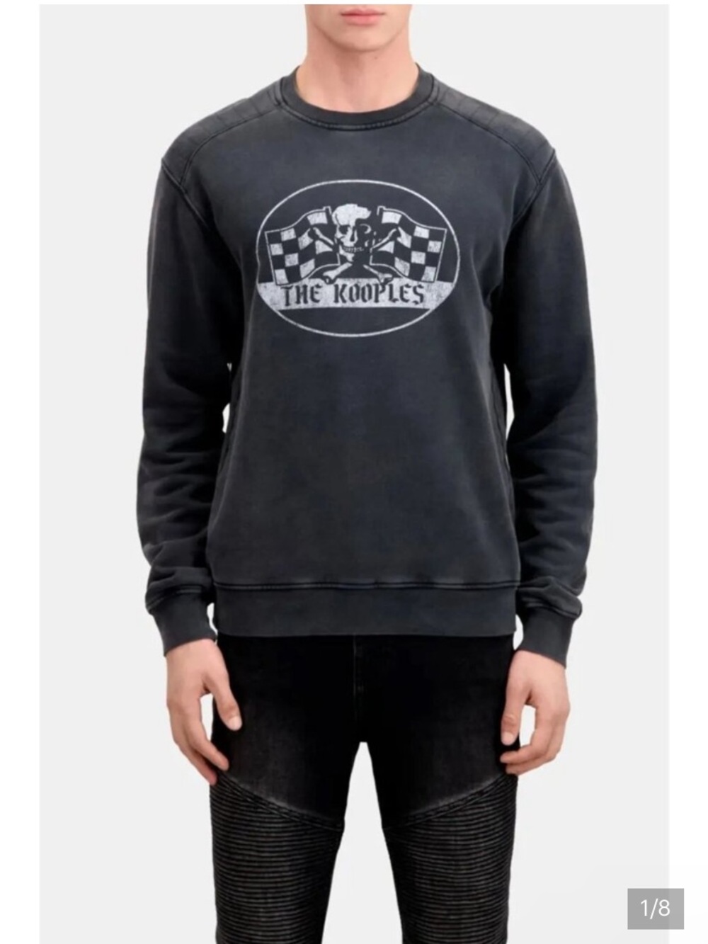 The Kooples Men’s Washed Black Cotton Skull Print Sweatshirt
